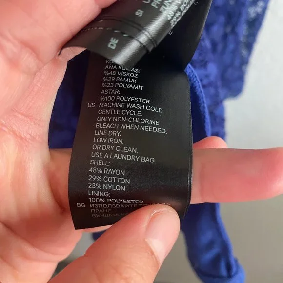 H&M Womens Mini Dress Lace Long Sleeve Floral Size 4 Spring Cobalt Blue Feminine - Picture 11 of 11